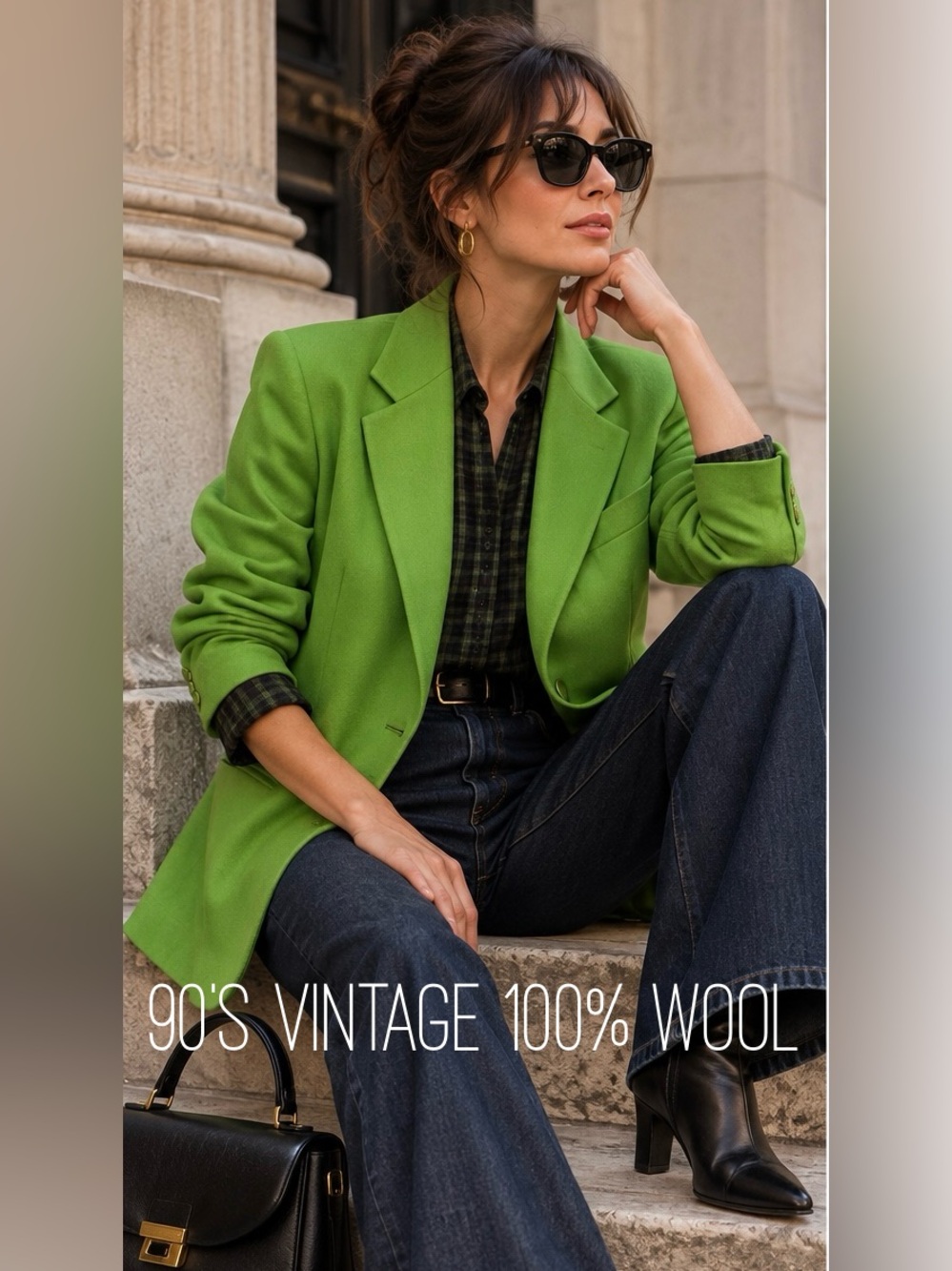 Vintage 90s Green Wool Blazer Oversized Longline Made in Japan Classiques Entier